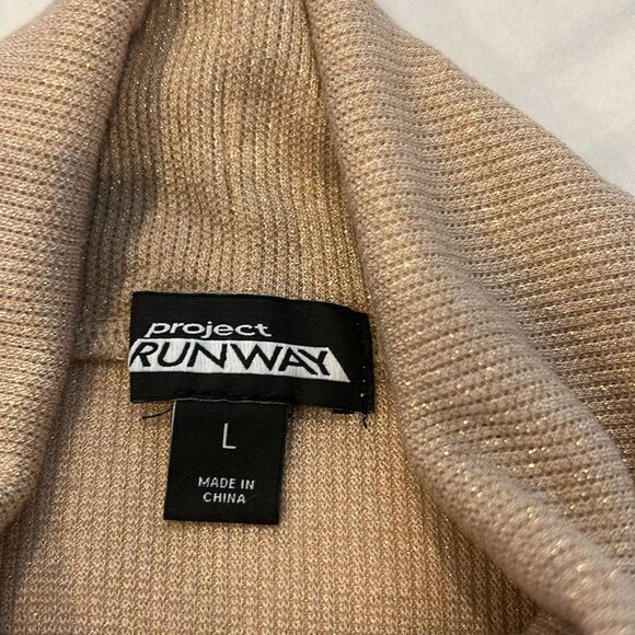 Project Runway Glitter Sparkle Khaki Long Sleeves Turtle-Neck Sweater Top Large - Picture 5 of 8